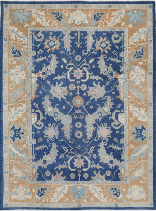Blue hand-knotted Oushak wool rug